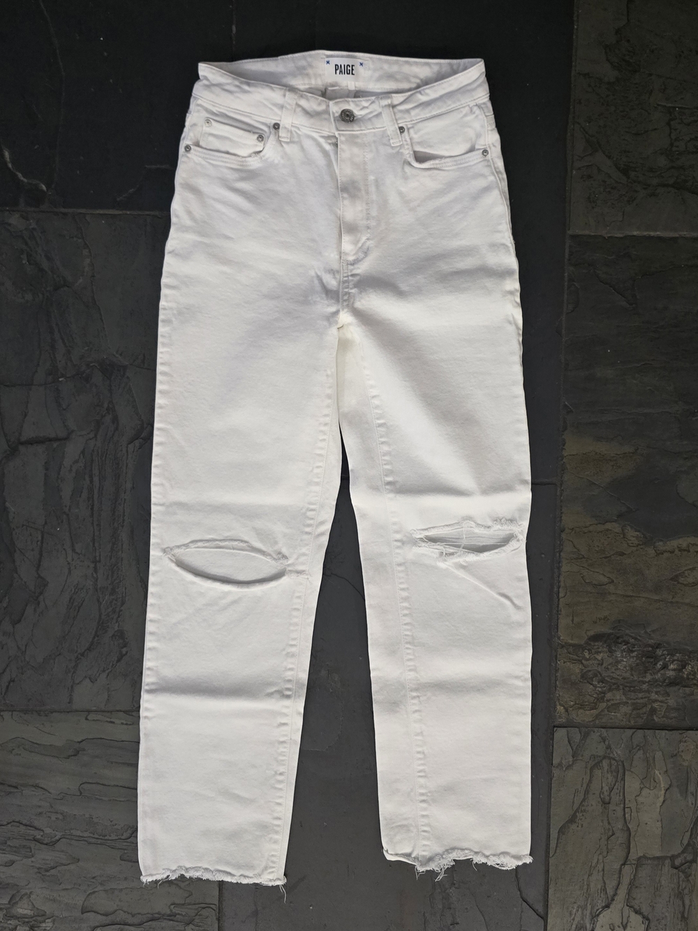 PAIGE White High-Rise Denim Jeans with Branded Button